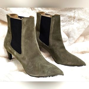 Antonio de Faria Pointed Chelsea Heel Army Green Suede boots Size 9